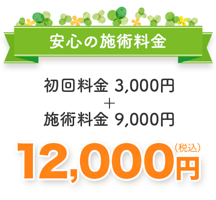 安心の施術料金12000円（初回料金3000円+施術料金9000円）